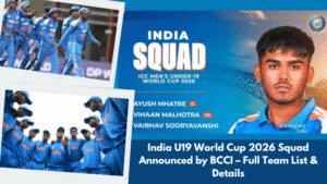 India U19 World Cup 2026 Squad Announced by BCCI – Full Team List & Details