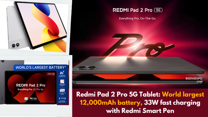 Redmi Pad 2 Pro 5G Tablet World largest 12,000mAh battery, IP66 rating, 33W fast charging with Redmi Smart Pen